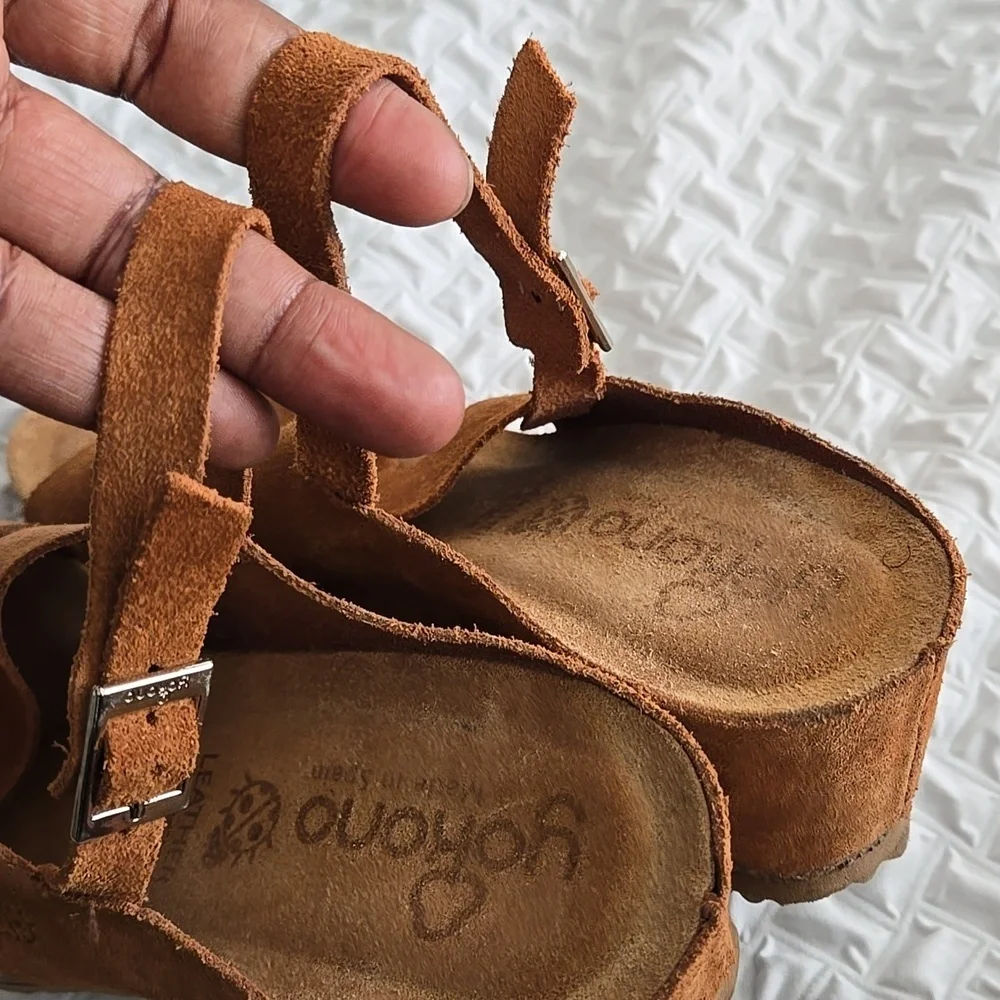 Yokono Women's Tan Suede Leather Wedge Slingback Sandals Summer Shoes Size 9